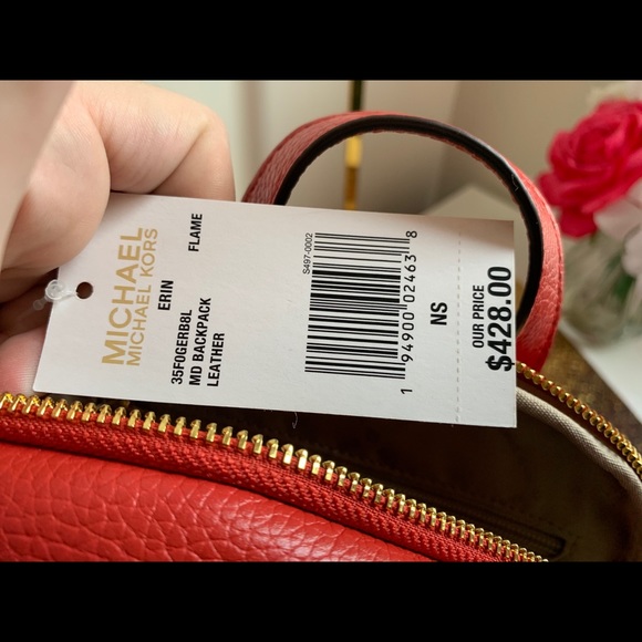 Michael Kors Studded Erin Medium Backpack Red - Picture 5 of 5